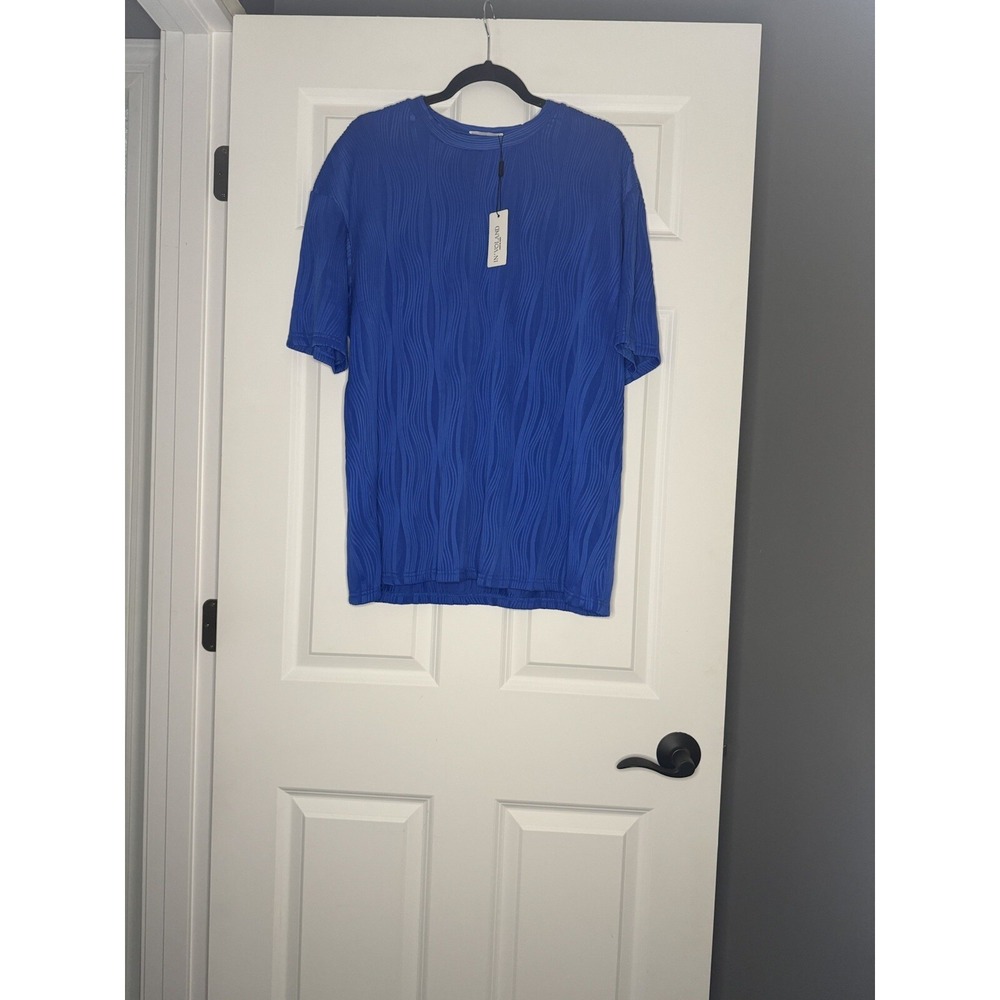In'voland Plus Size Satin Lounge Outfit 16w Blue Ribbed Shirt & Shorts Nwt